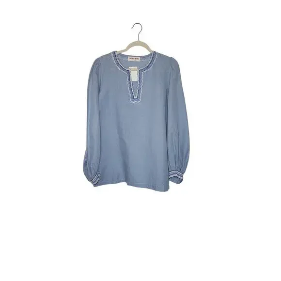 Emporio Sirenuse Positano Vera Embroidered Blouse In Blue NWOT Sz US 8/ IT 44 - Picture 7 of 16